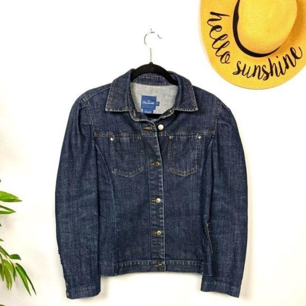 Faconnable Puffed Sleeve Denim Jacket Dark Wash S - Picture 3 of 9